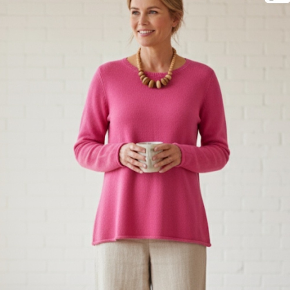 Gudrun Sjroden Cotton Pink Crew Knit Sweater Size Small